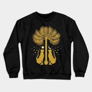 Cheetah Twins and Palm Tree in Golden Yellow Crewneck Sweatshirt